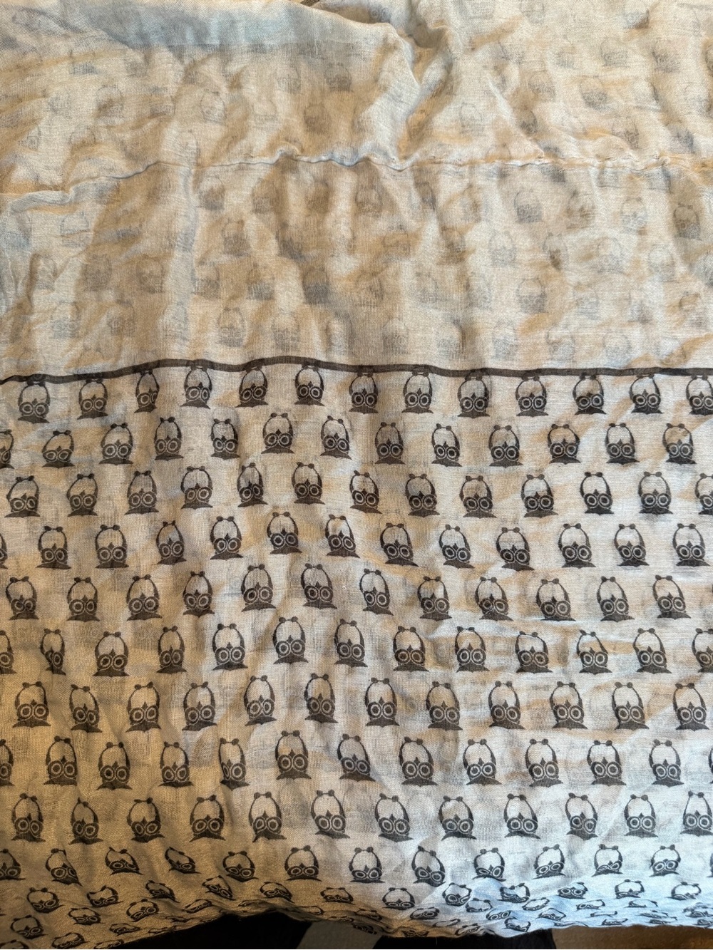 Owl Pattern Lightweight Scarf Wrap - Cream and Brown